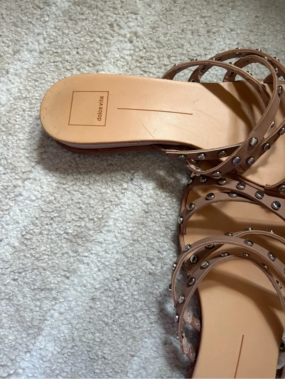 Dolce Vita Tan Studded Multi-Strap Slide Sandals